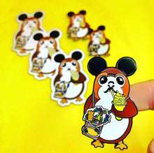 Load image into Gallery viewer, Porg drinking a Dole Whip with his Tiki Room Bag Pin
